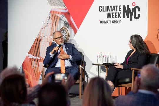 Angela Barranco and Jay Inslee at the The Hub Live 2024