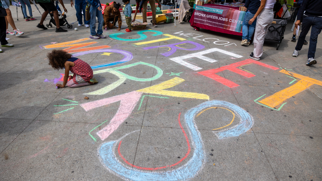 Street art on floor for Street Works title