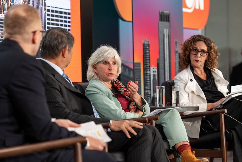 Laurence Tubiana on stage at Climate Week NYC's The Hub Live