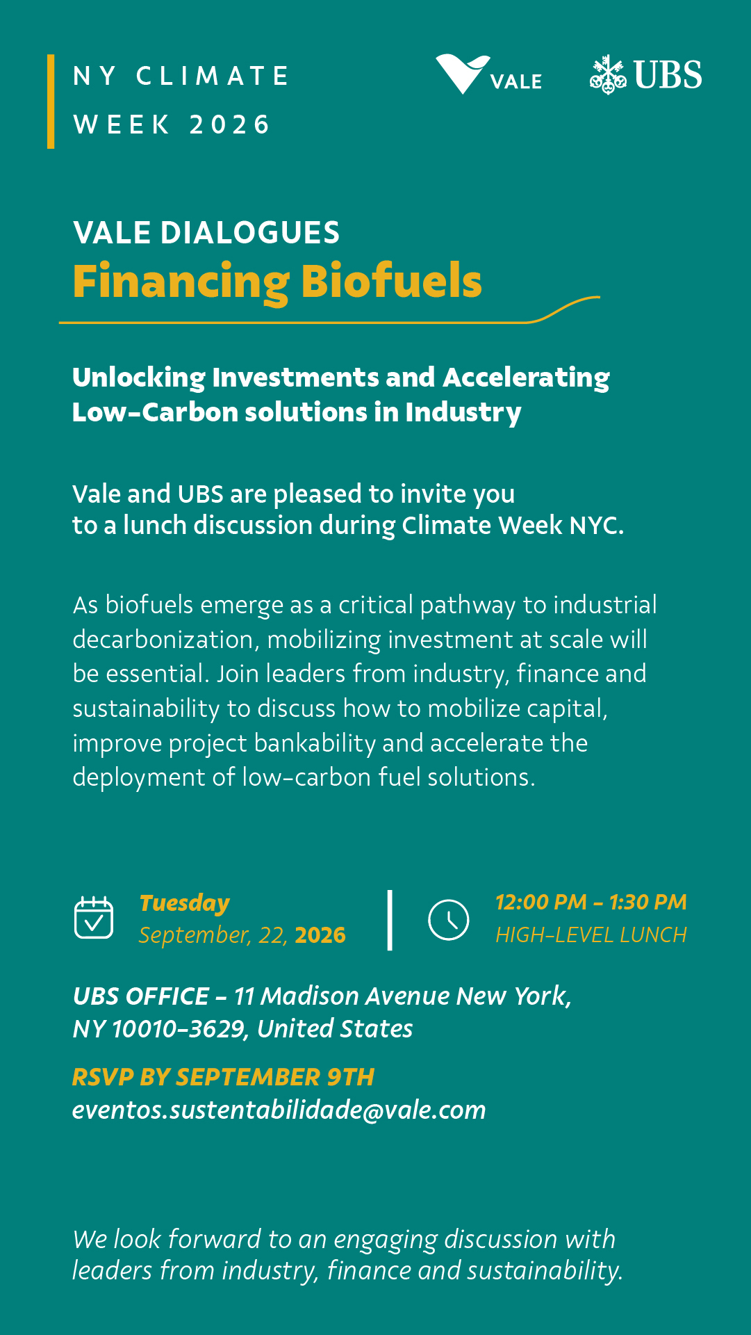 Vale Dialogues: Financing Biofuels, a conversation in partnership with UBS - Unlocking Investments and Accelerating Low-Carbon Solutions in Industry