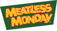 Meatless Monday in yellow block letters on green background
