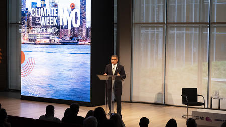 Alok Sharma addresses the audience at Climate Week NYC