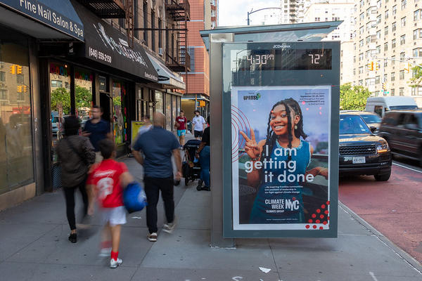 Bus shelter graphic from Climate Week NYC 2021