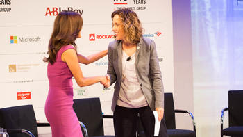 Helen Clarkson, Climate Group's CEO, shakes hand at Climate Week NYC